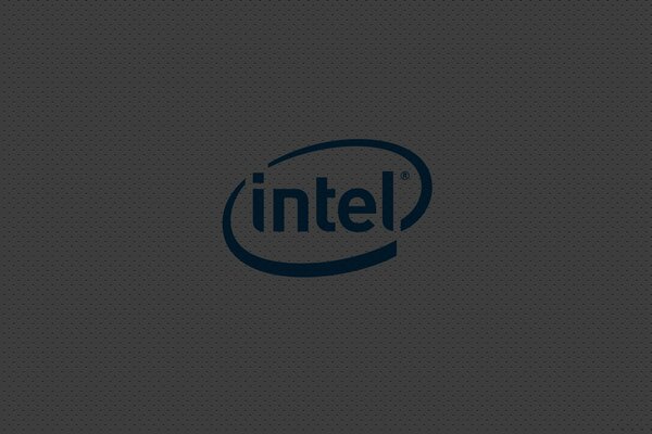 Логотип компании Intel на сером фоне