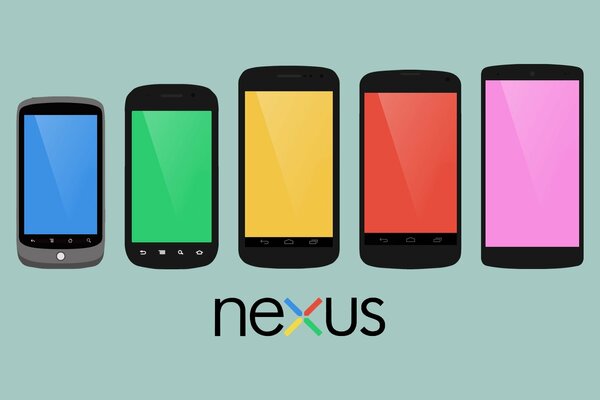 Eine Reihe von Nexus-Telefonen mit bunten Bildschirmen