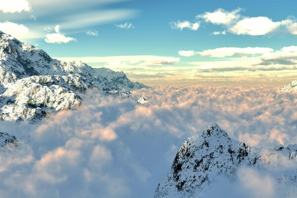 Snow-capped mountain ranges in oblok