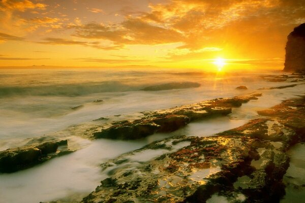 Mar olas Golden Sunset