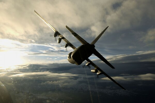 A military transport plane is landing