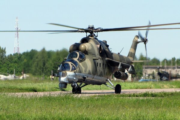 Camouflaged crocodile helicopter on the tarmac