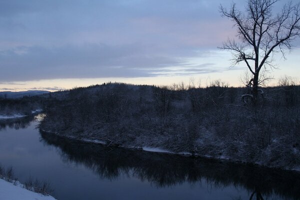 Thaw winter River Shore Sky