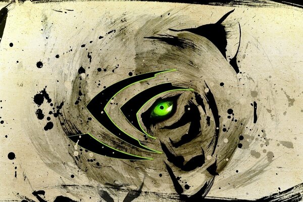 Symbolism. Imitation tiger - green eye and stripes. Hieroglyphs