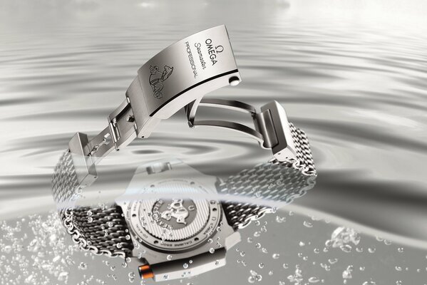 Silver seamaster wristwatch in the water