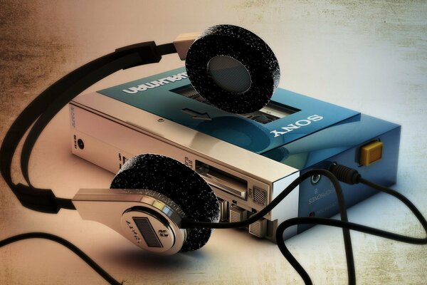 Il Sony Walkman blu a cui sono collegate le cuffie