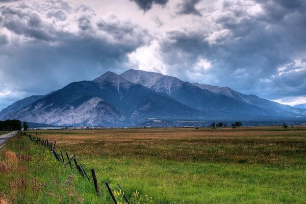 Mountains with a road far from the city