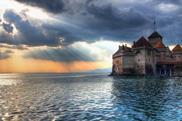 Castle in the sea in the sun