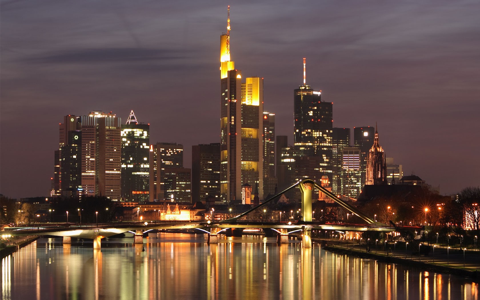 deutschland frankfurt am main nacht zuhause fluss brücke lichter