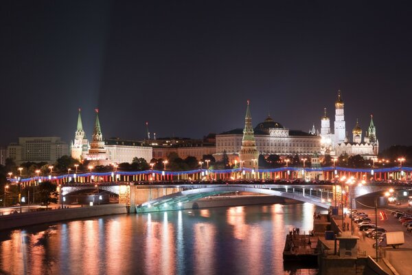 The Kremlin with illumination on the background of the Moskva River