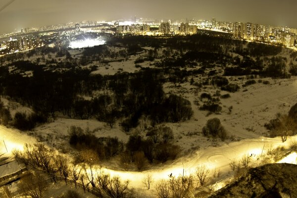 Vue du soir de Moscou d hiver à vol d oiseau