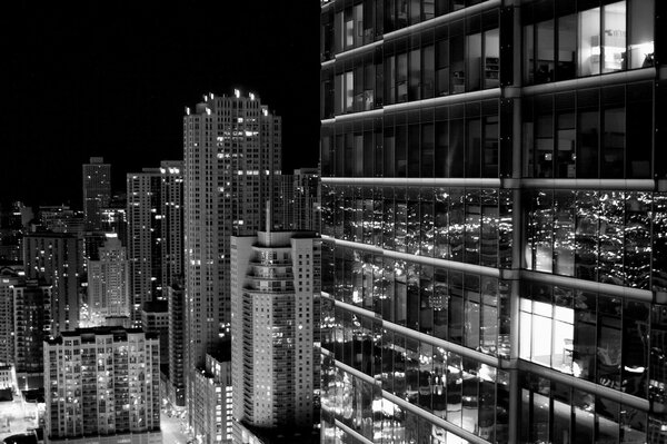 Vue des gratte-ciel de la ville en noir et blanc photo