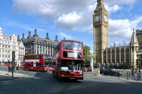 Double-decker buses in central London