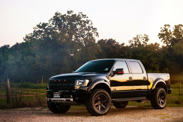 Camioneta Ford negra en camino de tierra