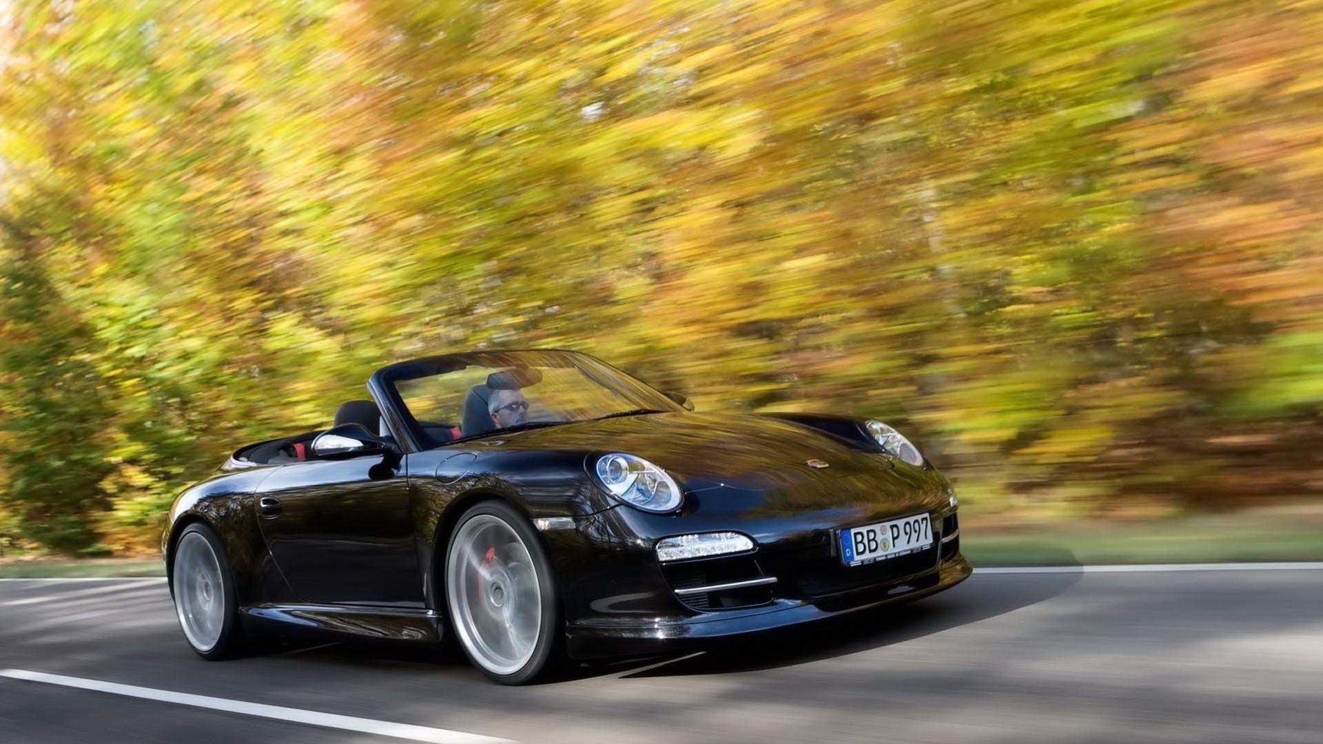 porsche route voiture gris automne jaune