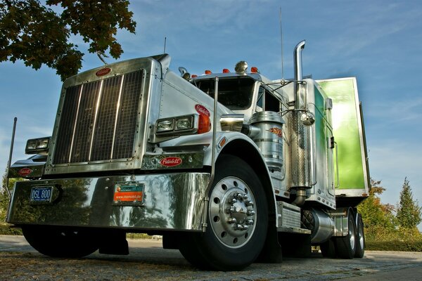 Lucentezza cromata della natura nei riflessi di Peterbilt