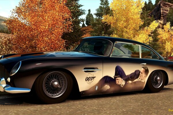 Classic car with airbrushing on the road