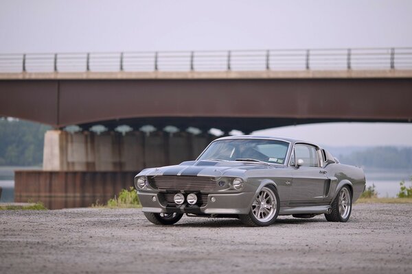 Hermoso coche potente bajo el puente