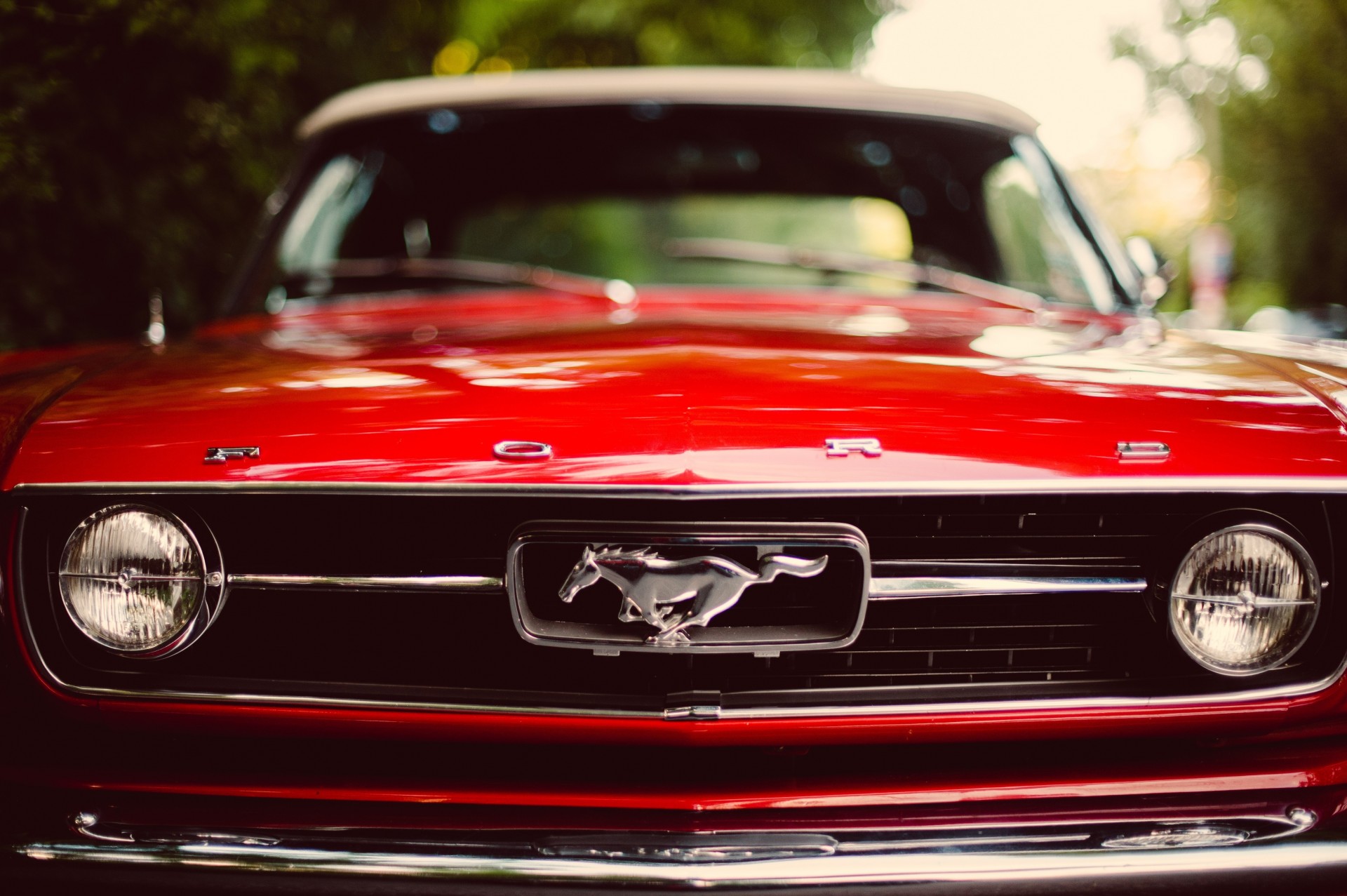 ford bokeh rojo clásico mustang frente