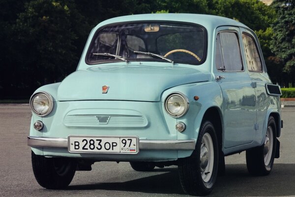 Classic blue Zaporozhets at the exhibition