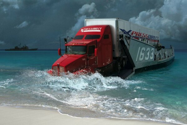 Das Element ist dem LKW nicht wichtig, weil er den ganzen Fluss durchquert hat