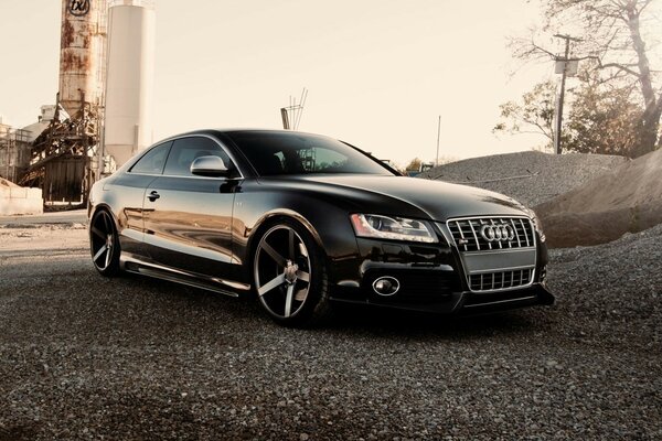 Sporty black audi on the road