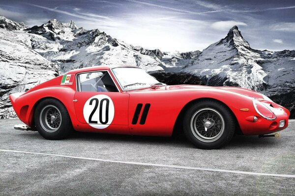 Coche rojo ferrari 250 gto divertido paseo en las montañas