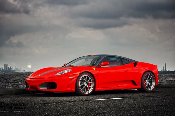 Bright red Ferrari car