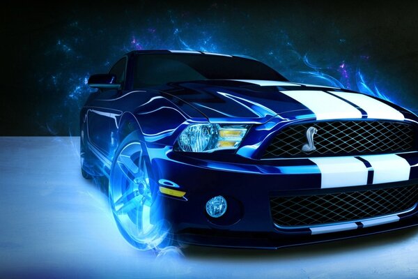 Immagine luminosa di un auto Mustang con Photoshop