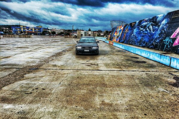 Audi car on the road. Against the blue sky