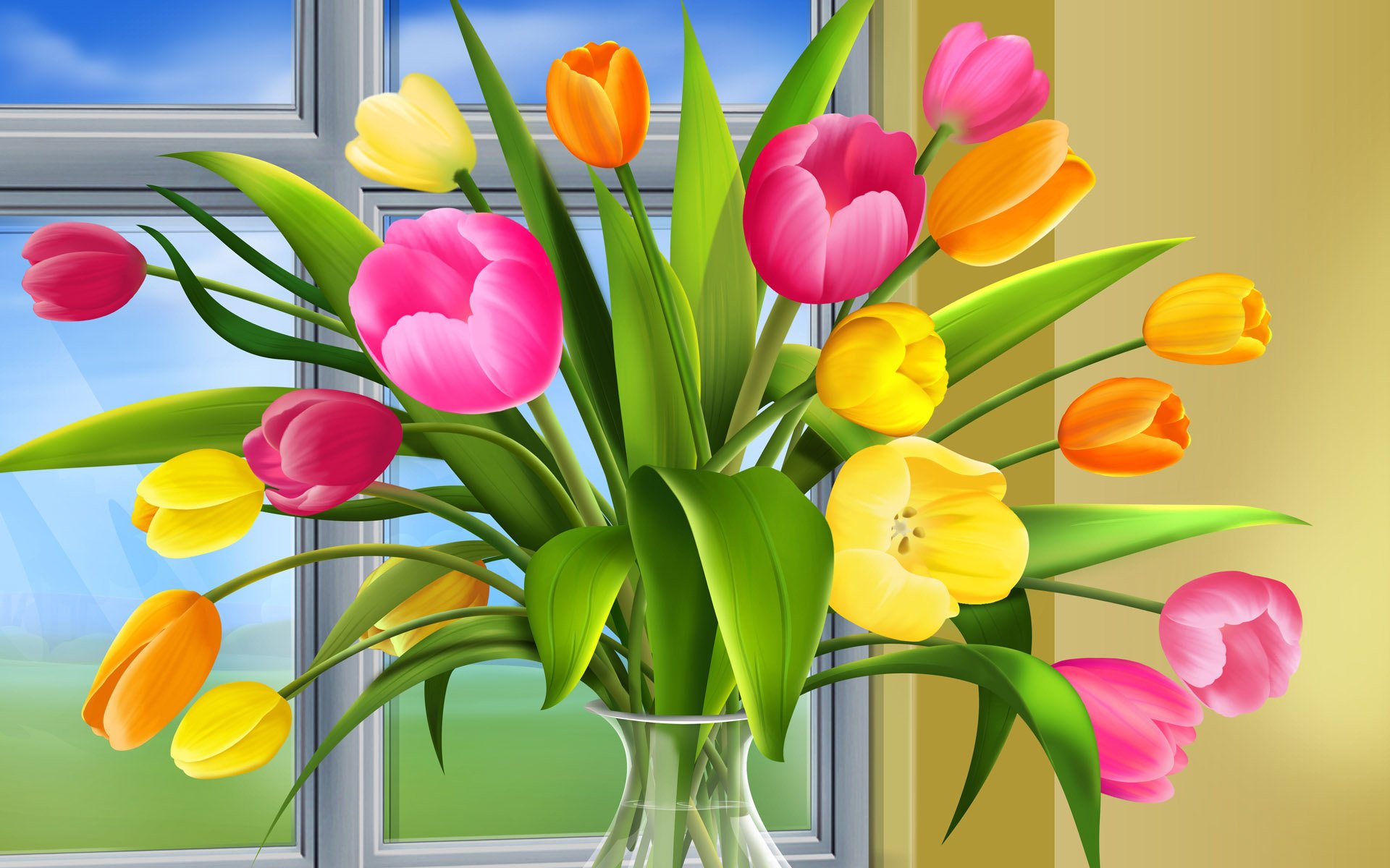 flowers picture a bouquet of tulips window bouquet figure freshness spring