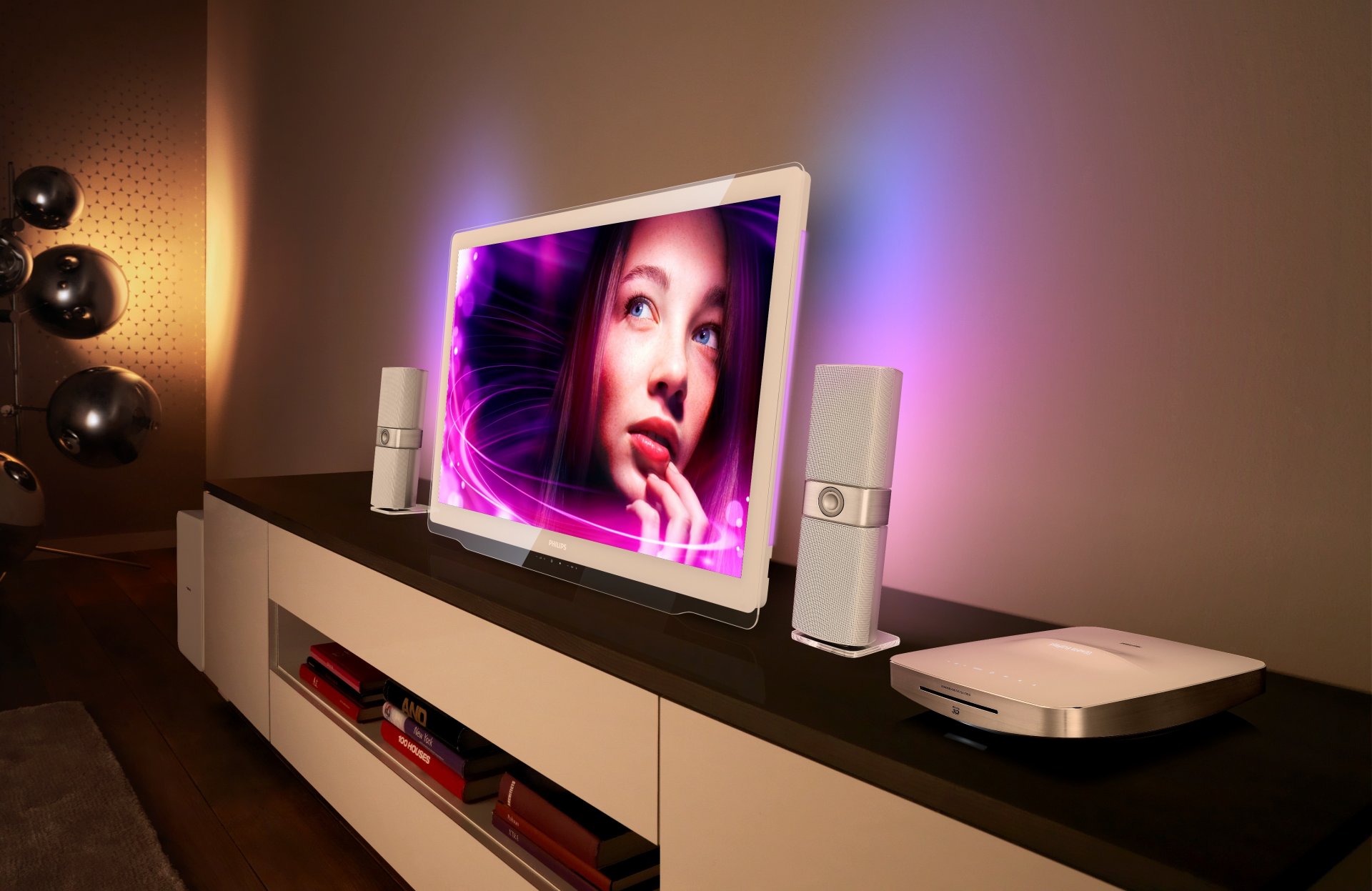 philips designline tv tv chica cara fondo altavoces