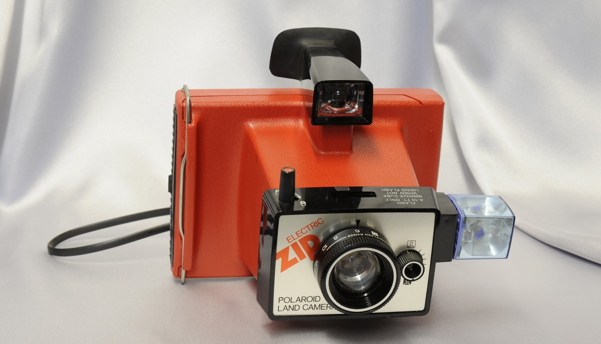 polaroid land camera electronic zip a camera plastic case lens finder flash background