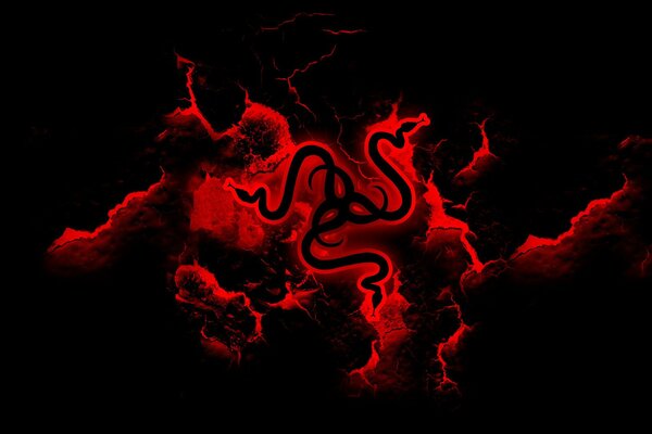 Logo rouge avec deux serpents