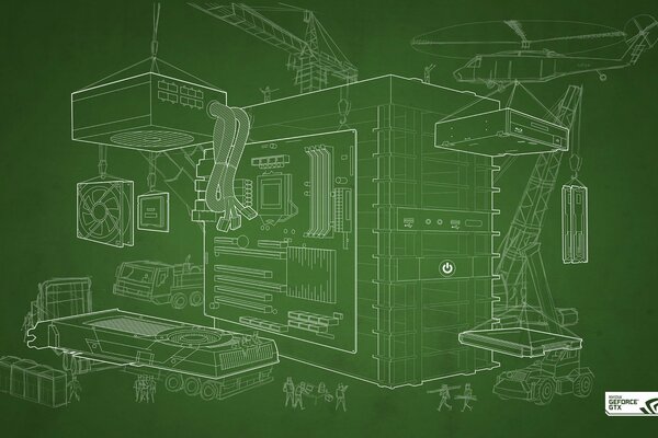 Schematic representation of the operating system on a green background