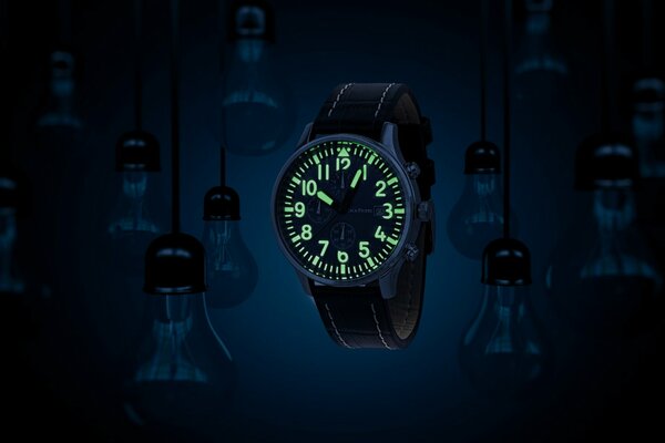 Wristwatch with green dial and backlight