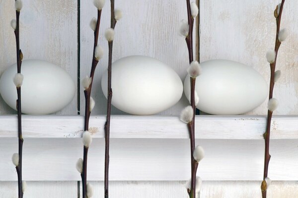 White eggs, willow twigs for Palm Sunday