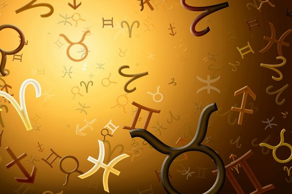 Zodiac signs symbols on a golden background