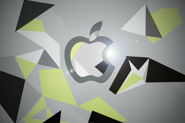 Emblemat Apple na czarnym tle z abstrakcją