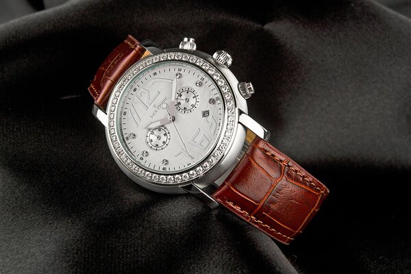 Beautiful leather watch with diamonds