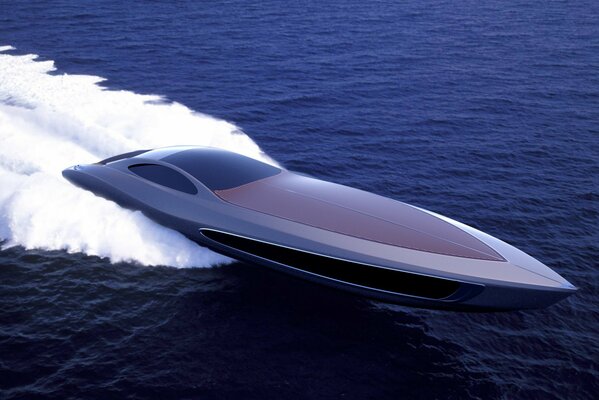 A speedboat at sea is gaining speed