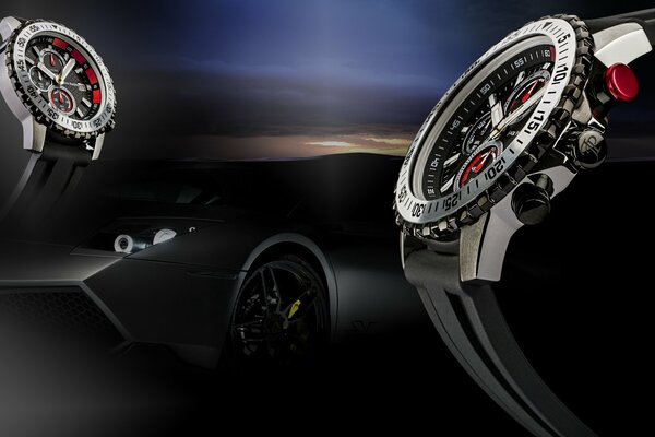 Stylish watches, driving against the background of early dawn