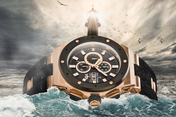 Orologio Jack Pierre sullo sfondo del mare e del faro