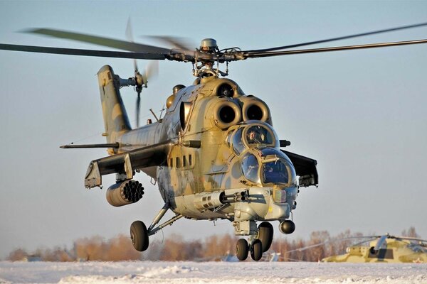 Soviet helicopter takes off into the sky