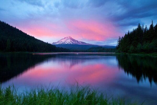 Reflection in the sunset lake