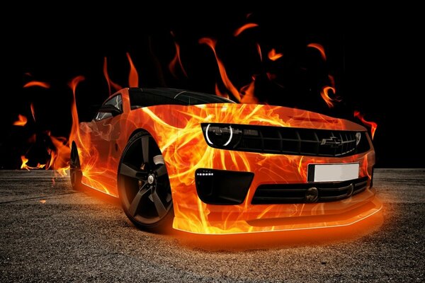 Chevrolet Camaro in flames