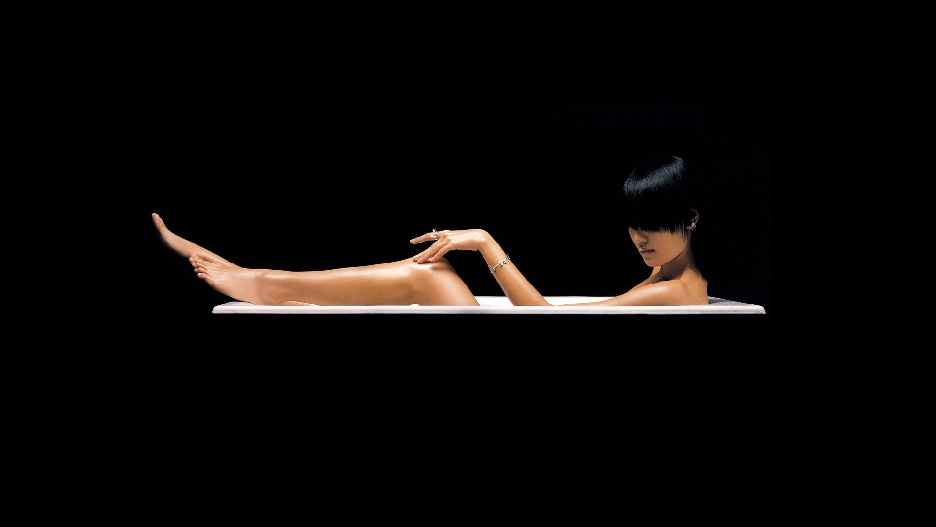 dark background bath feet hair