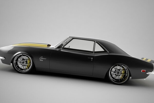 Classic black camaro on a gray background