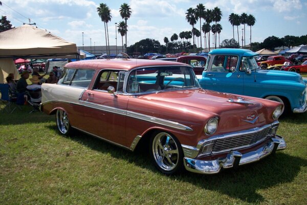 Classic red-and-white car