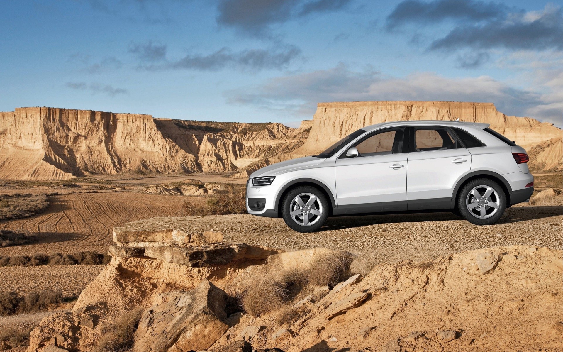 vehicles white audi roads desert